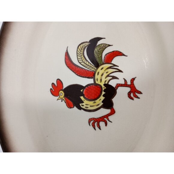 VTG Poppytrail By Metlox Large Oval Red Rooster Serving Platter W/ Brown Border - Picture 2 of 6